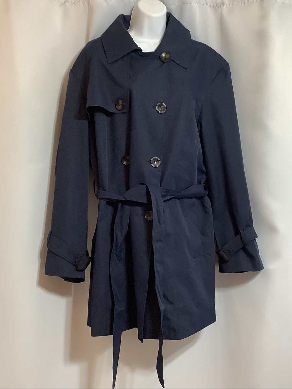London Fog Navy Belted Trench Coat Women's Size XL